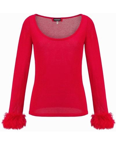 Andreeva Knit Top With Handmade Knit Cuffs - Red