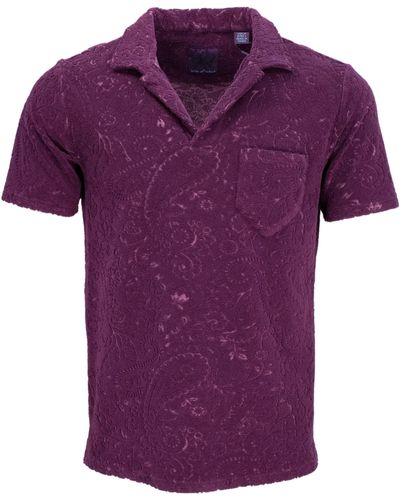 lords of harlech Johnny Paisley Towel Polo Shirt - Purple