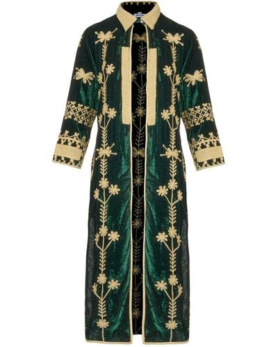 Antra Designs Suki Royal Silk Velvet Suki Coat - Green