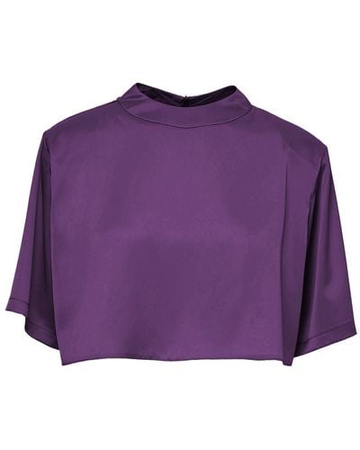 BLUZAT Purple Cropped Satin T-shirt