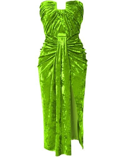 AGGI Bella Summer Corset Strapless Velvet Midi Dress - Green