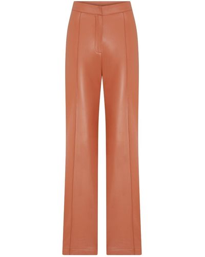 NAZLI CEREN Alba Vegan Leather Wide-leg Pants - Orange