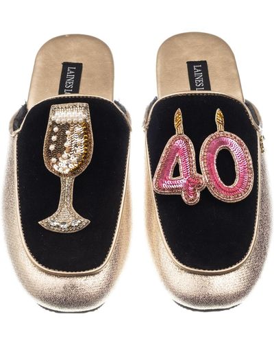 Laines London Classic Mules With 40th Birthday & Glass Of Champagne Brooches - Black