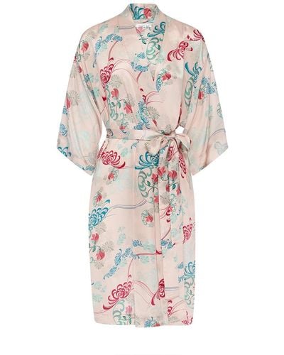 Genevie Amelie Silk Kimono Robe - Pink
