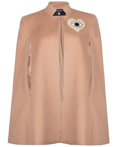 Laines London Neutrals Laines Couture Wool Blend Cape With Embellished Blue Heart Eye - Natural
