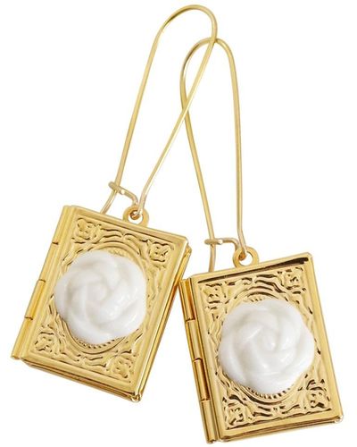POPORCELAIN Porcelain Camellia Book Locket Earrings - Metallic