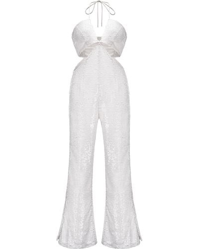 Amy Lynn Marcie White Sequin Flare Jumpsuit