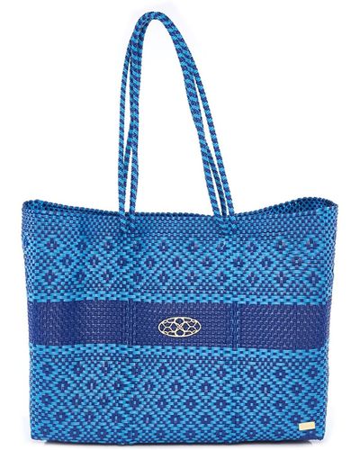 Lolas Bag Sea Blue Stripe Travel Tote Bag With Clutch