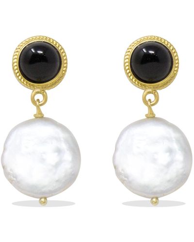Vintouch Italy Gold-plated Onyx & Keshi Pearl Earrings - Black