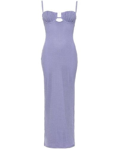 Montce Lavender Crochet Petal Long Slip Dress - Purple