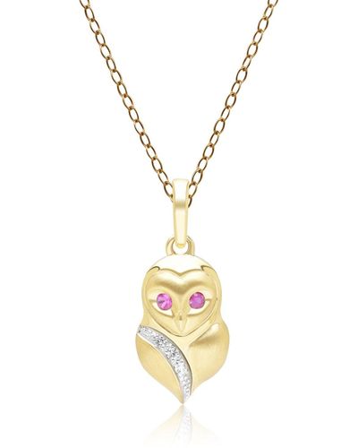 Gemondo Gardenia Ruby & White Sapphire Owl Pendant Necklace In Yellow Gold - Metallic