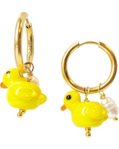 Smilla Brav Pearl Hoop Earrings Duck Family - Yellow
