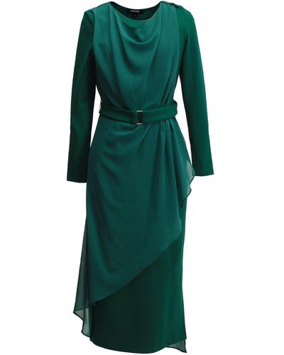 Smart and Joy Asymmetrical Fitted Dress Mixing Chiffon And Jersey - Green