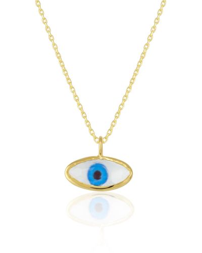 Spero London Transparent Glass Evil Eye Sterling Silver Necklace - Metallic