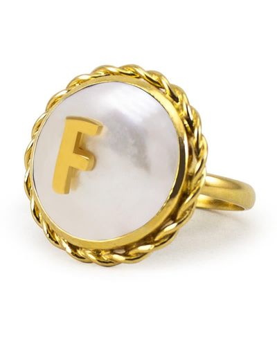 Vintouch Italy Moonglow Gold-plated Initial F Pearl Ring - Metallic