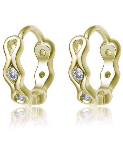 Genevive Jewelry Lovely Sterling Silver Gold Plated Cubic Zirconia Small Round Hoop Earrings - Metallic