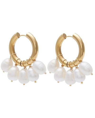 Olivia Le Carmen Floating Pearl Charm Hoop Earrings - Metallic
