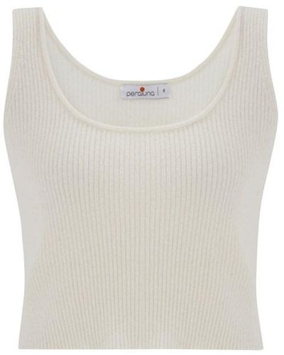 Peraluna Cashmere Blend Crop Fit Ribbed Knitwear Singlet - White