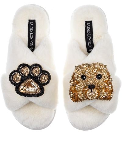 Laines London Classic Laines Slippers With Enki Doo & Paw Brooches - Metallic