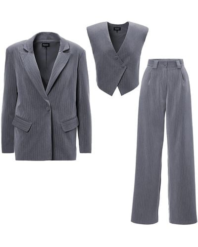 BLUZAT Three-piece Striped Suit - Blue