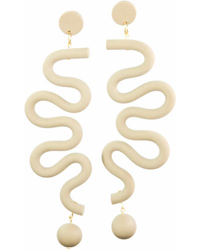 By Chavelli Neutrals / Tube squiggles Dangly Statement Earrings In Taupe - Metallic