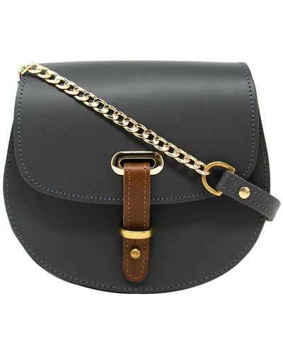 N'damus London Mini Victoria Full Grain Leather Crossbody Saddle Bag With Gold Chain - Gray