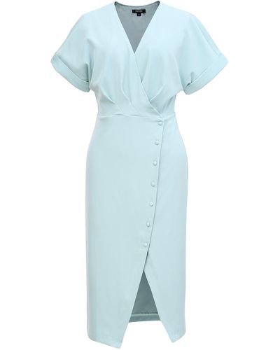 Smart and Joy Asymmetric Side Buttoned Cross-heart Dress - Blue