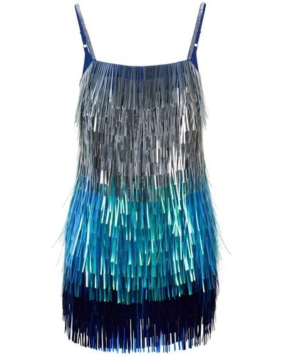 RaeVynn Lennox Dress In Fringed Ombre Sequins - Blue