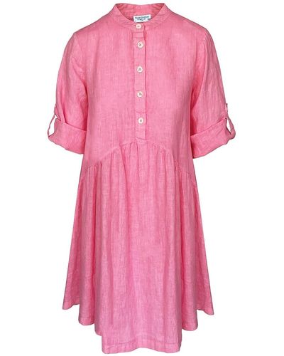 Haris Cotton Mini Length Linen Dress With Buttons - Pink