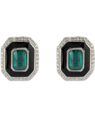 LÁTELITA London Art Deco Emerald And Enamel Stud Earrings Silver - Green