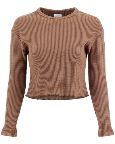 Lezat Fiona Organic Cotton Waffle Thermal Pullover Top - Brown