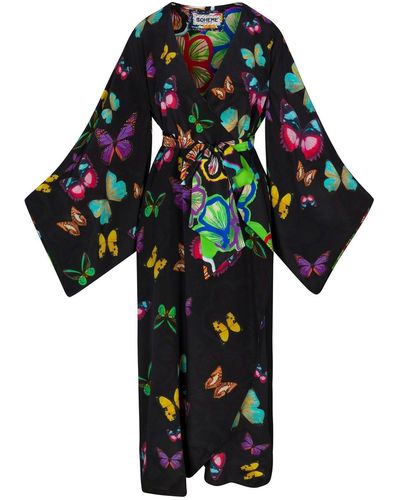 Meghan Fabulous Butterfly Maxi Kimono - Black