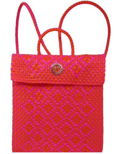 Lolas Bag Small Pink Orange Aztec Backpack - Red