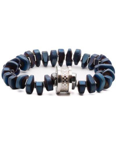 Ebru Jewelry Blue Hematite Stone Silver Amour Beaded Bracelet