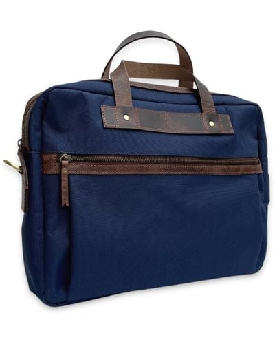 VIDA VIDA Nylon & Leather Trim Laptop Bag - Blue