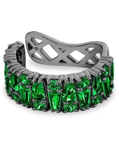 SALLY SKOUFIS Culture Ear Cuff With Made Emerald In Premium Black Rhodium - Green