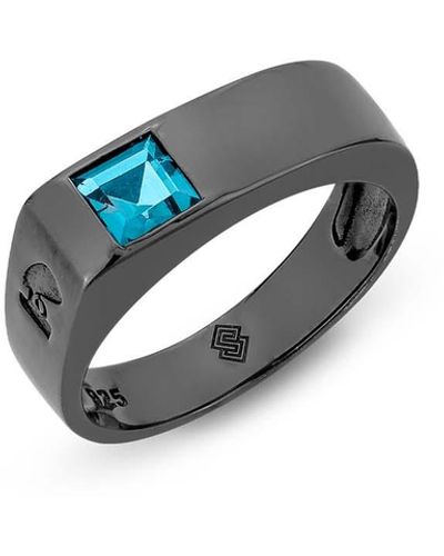 SALLY SKOUFIS Noble Ring With Natural London Blue Topaz In Premium Black Rhodium
