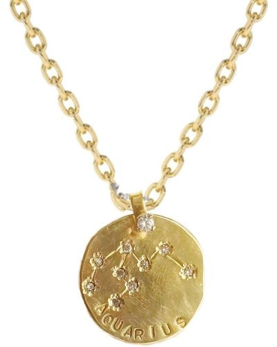 Lily Flo Jewellery Aquarius Diamond Medallion - Metallic