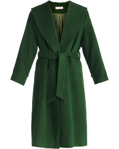 Paisie Belted Wool Coat In Dark - Green