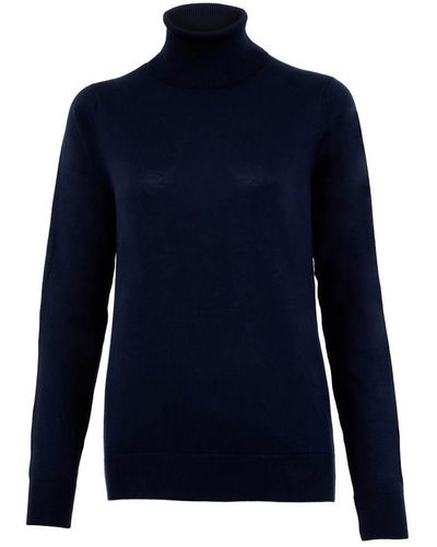 Paul James Knitwear Terri Ultra-fine Cotton Roll Neck Long Sleeve Sweater - Blue