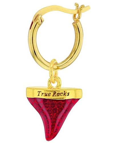 True Rocks Red & 18kt Gold Plated Mini Sharkstooth Charm On Gold Hoop - White