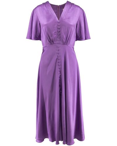 ROSERRY Brooklyn Retro Midi Viscose Dress In Purple