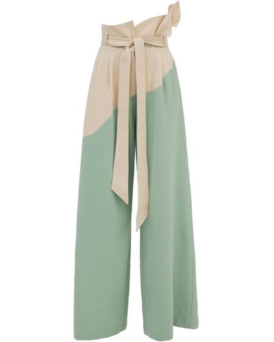 Julia Allert / Neutrals High-waisted Two-tone Flare Trousers - Green