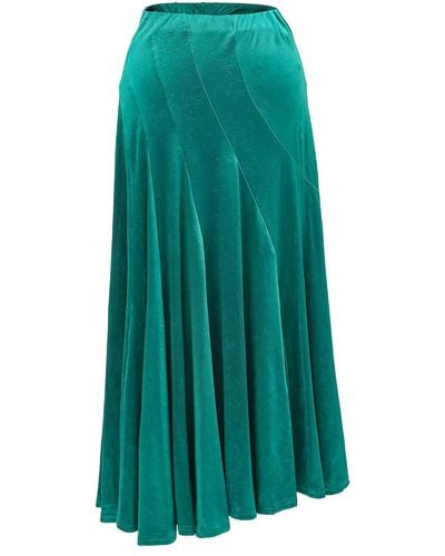 Smart and Joy Very Flared Long Velvet Skirt - Green