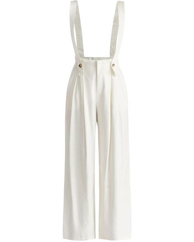 Paisie Linen Blend Detachable Suspender Pants In - White