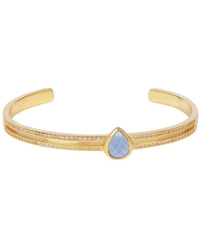 Amadeus Athena Gold Cuff Bracelet With Blue Chalcedony And Lab Grown Diamonds - Metallic