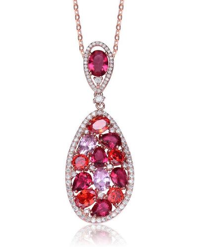 Genevive Jewelry Palette Isabelle Red Cz Rose Gold Pendant Necklace