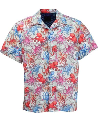lords of harlech Ralph Octopus Party Camp Shirt In Pumice - Blue