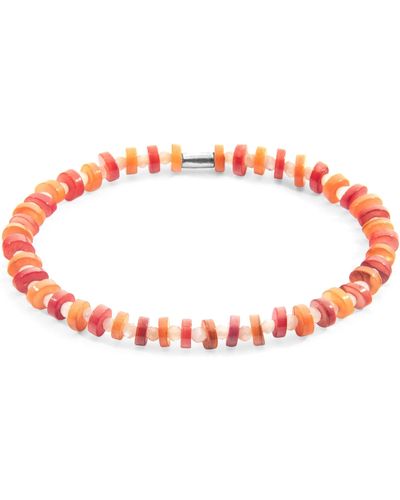 Anchor and Crew Orange Alice Silver & Freshwater Shell Skinny Bracelet - Red