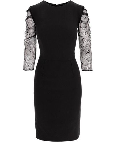 AVENUE No.29 Bodycon Midi Dress With Lace Sleeves - Black